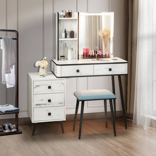 Vanity Makeup Table Set with Lighted Mirror, White Makeup Vanities White at Gallery Canada