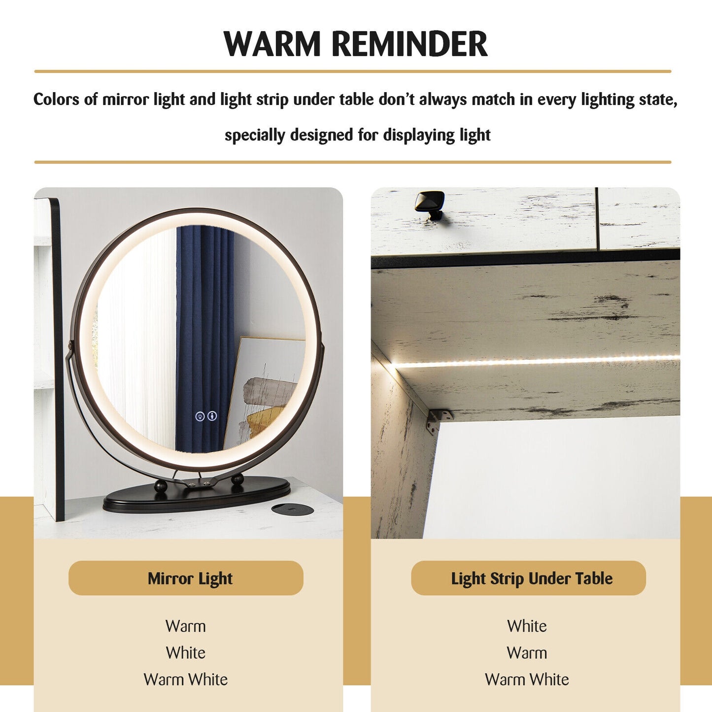 Vanity Table Set With Lighted Mirror, Cushioned Stool, White Makeup Vanities at Gallery Canada