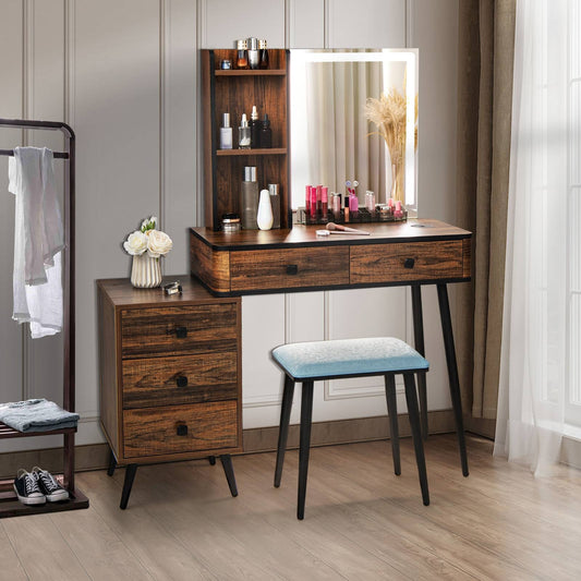 Vanity Makeup Table Set with Lighted Mirror, Brown Makeup Vanities Brown at Gallery Canada