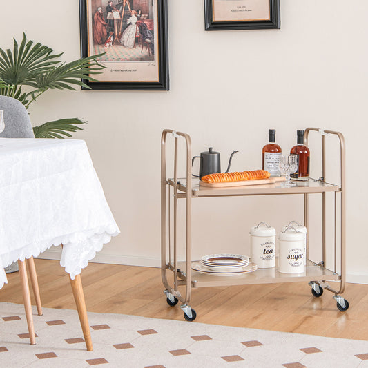 2-Tier Mobile Serving Cart with Tempered Glass Shelf, Golden Kitchen Islands & Carts Golden at Gallery Canada