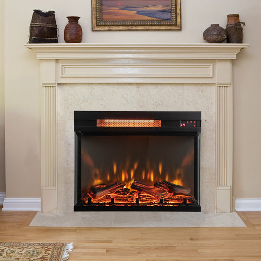 23-inch 3-Sided Electric Fireplace Insert with Remote Control, Black Fireplaces Black at Gallery Canada