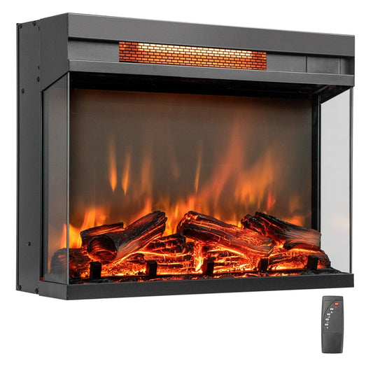 23-inch 3-Sided Electric Fireplace Insert with Remote Control, Black