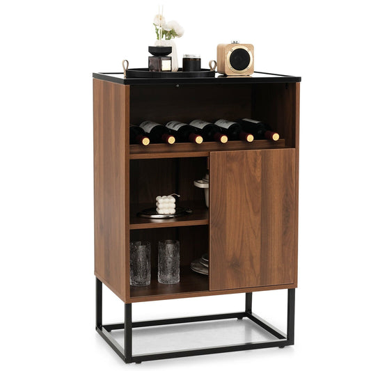 Wine Storage Cabinet Buffet Sideboard with Adjustable Shelf and Sliding Door, Brown