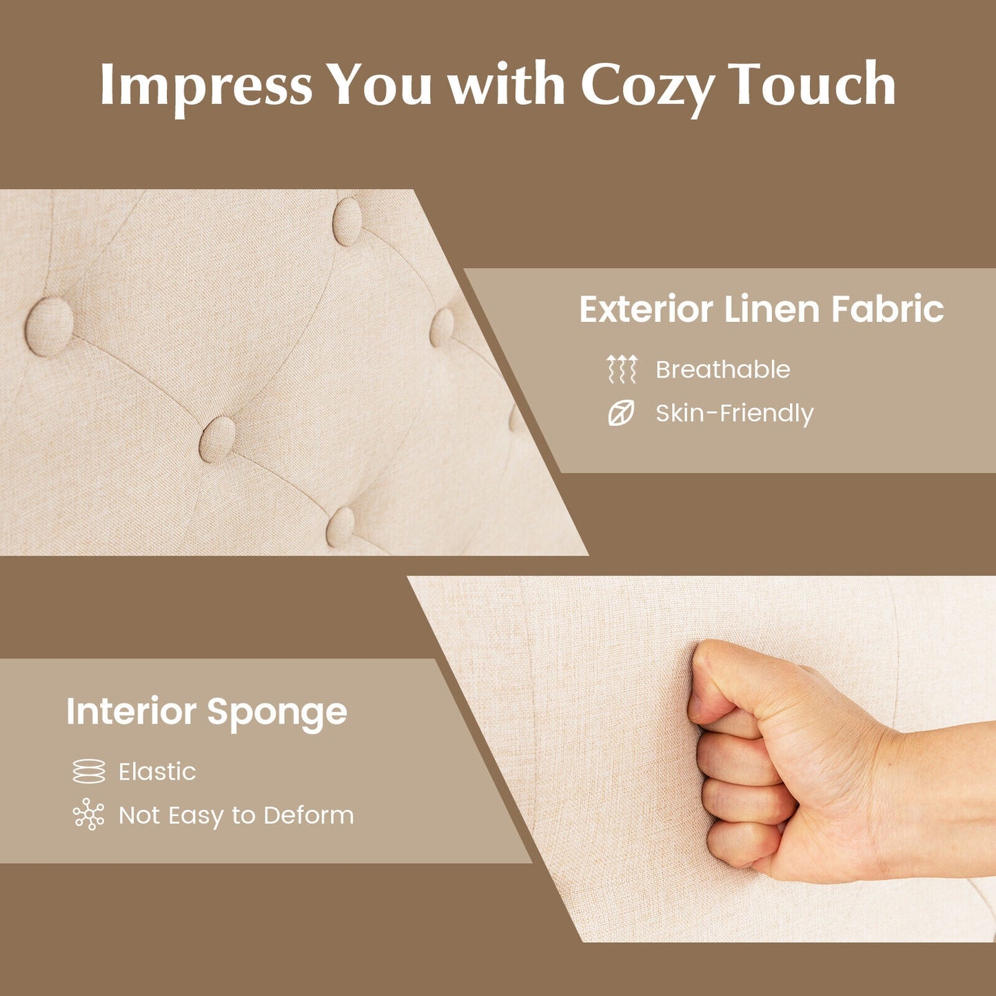 Full/Queen Size Bed Frame with Nail Headboard and Wooden Slats-Queen Size, Beige Simple Bed Frame at Gallery Canada