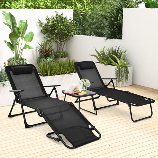 3-Piece Patio Folding Chaise Lounge Set, PVC Tabletop, Black Patio Conversation Sets Black at Gallery Canada