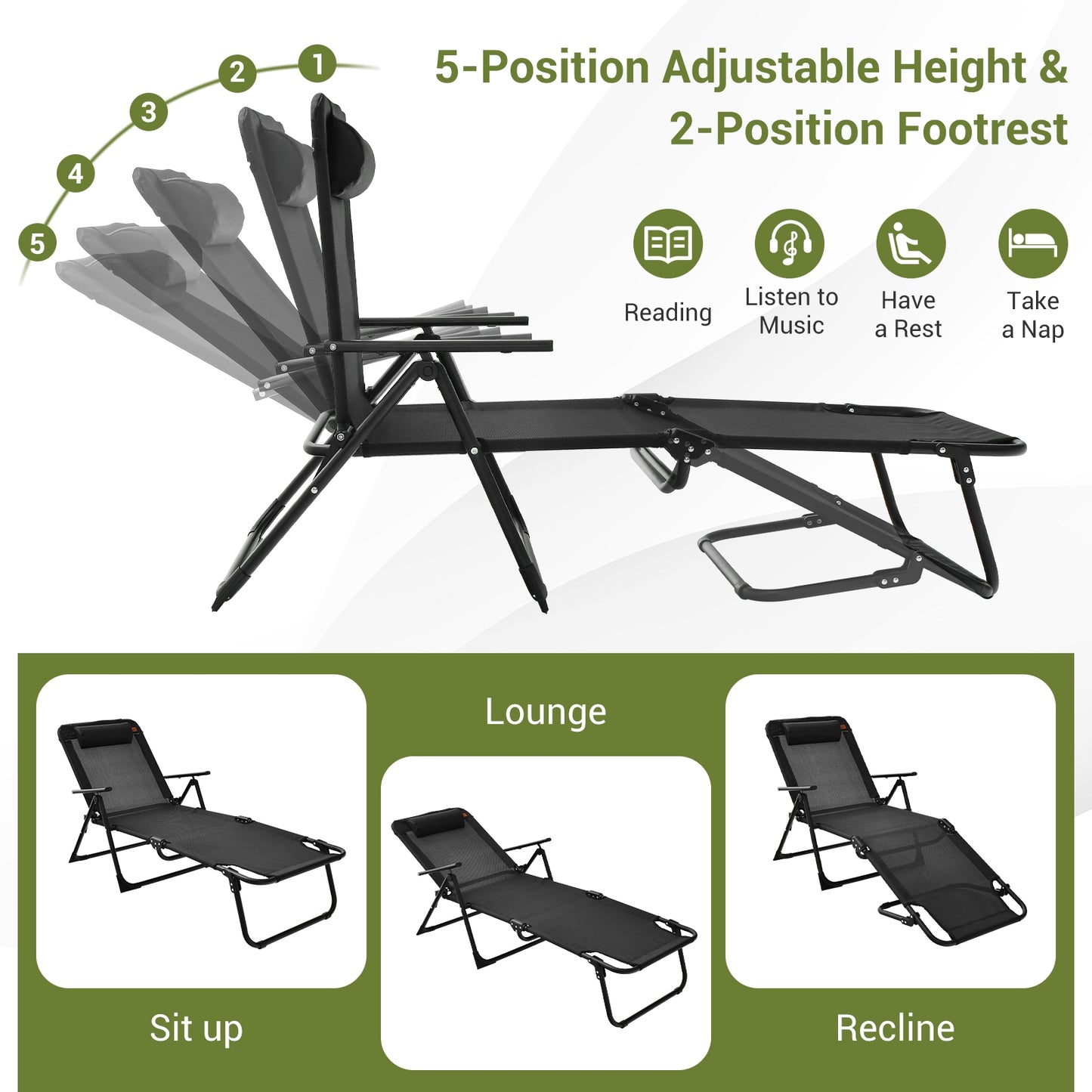 3-Piece Patio Folding Chaise Lounge Set, PVC Tabletop, Black Patio Conversation Sets at Gallery Canada