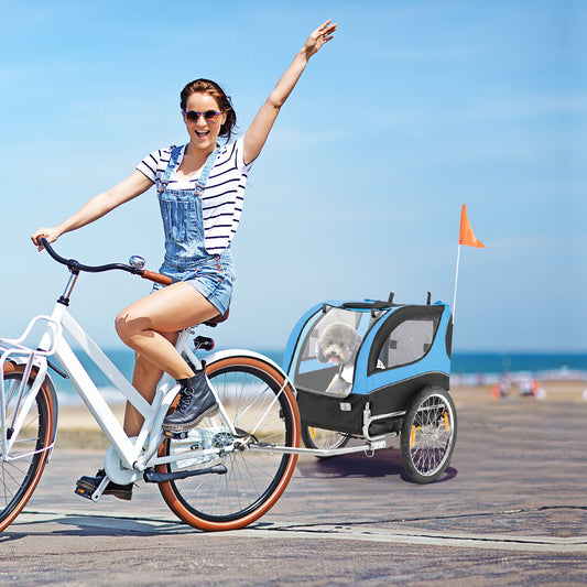 Foldable Dog Bike Trailer, 3 Entrances, Blue Dog Supplies Blue at Gallery Canada