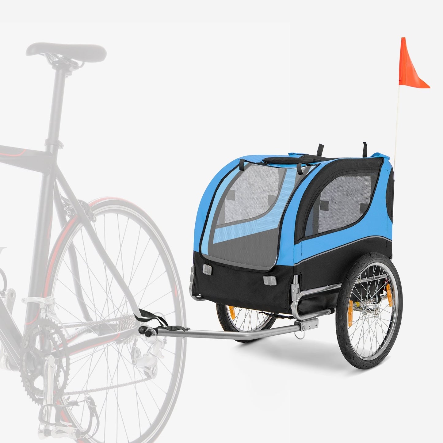 Dog Bike Trailer Foldable Pet Cart with 3 Entrances for Travel, Blue
