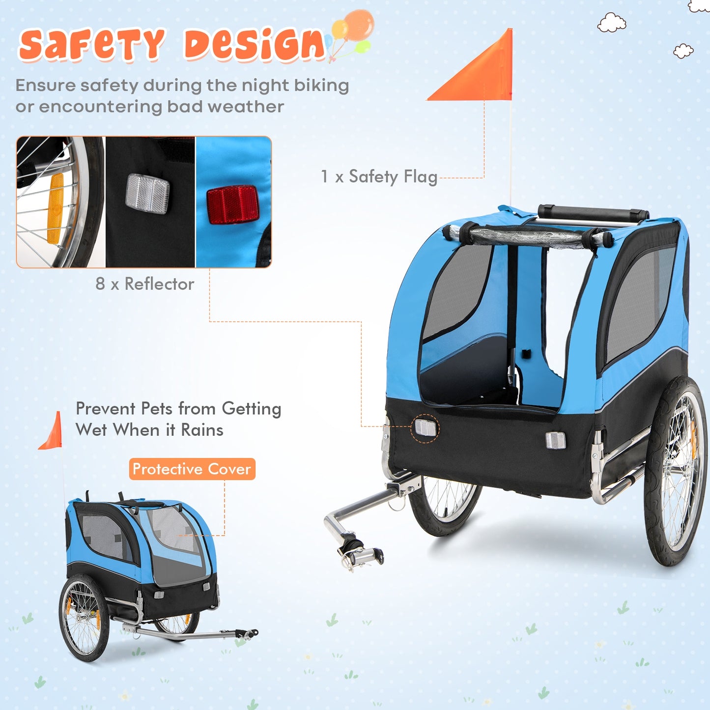 Foldable Dog Bike Trailer, 3 Entrances, Blue Dog Supplies at Gallery Canada