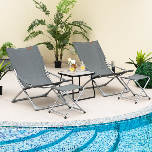5-Piece Patio Sling Chair Set, Folding Lounge Chairs, Gray Outdoor Chaise Lounges Gray at Gallery Canada