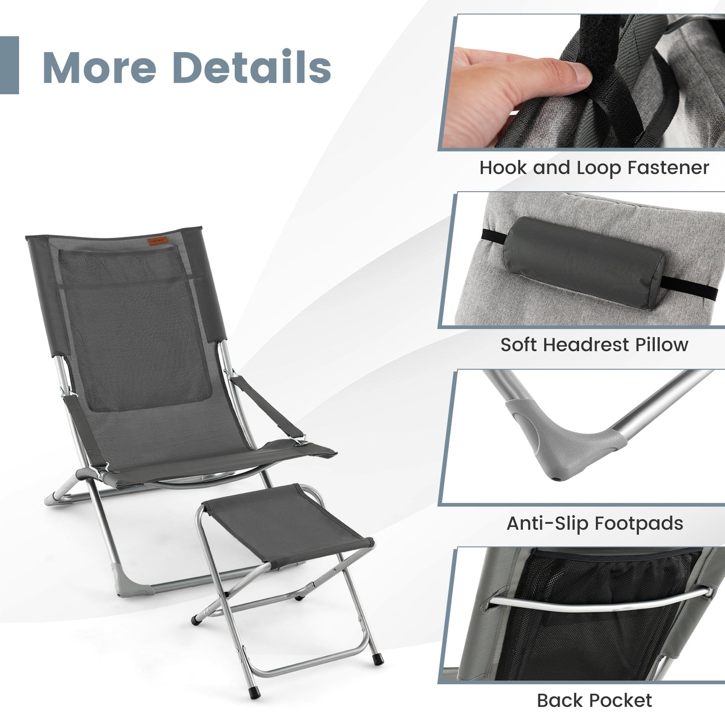 5-Piece Patio Sling Chair Set, Folding Lounge Chairs, Gray Outdoor Chaise Lounges at Gallery Canada