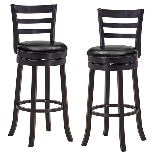 Set of 2 Bar Stools Swivel Bar Height Chairs with PU Upholstered Seats Kitchen, Black