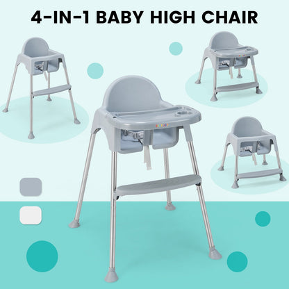 4-in-1 Convertible Baby High Chair with Removable Double Tray, Gray at Gallery Canada