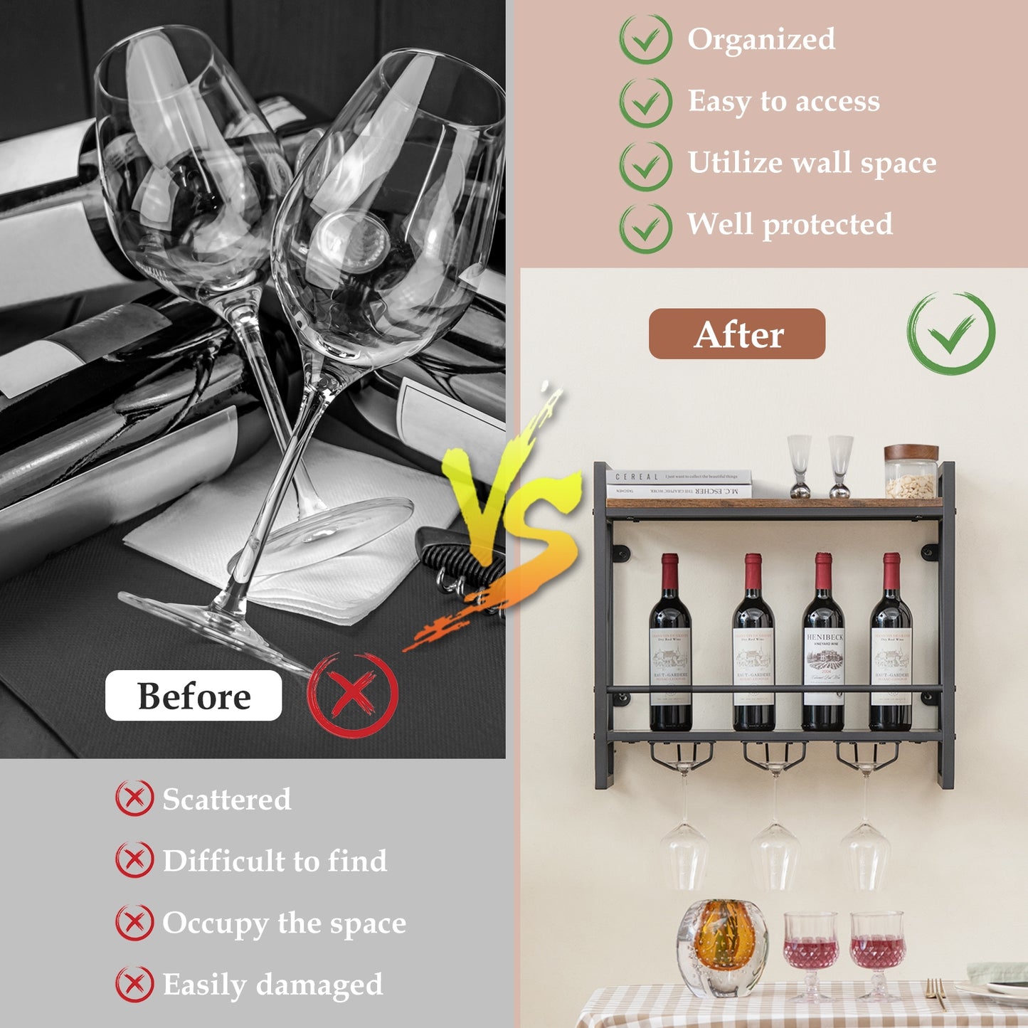 Industrial Wall Mounted Wine Rack with 3 Stem Glass Holders Wine Racks at Gallery Canada