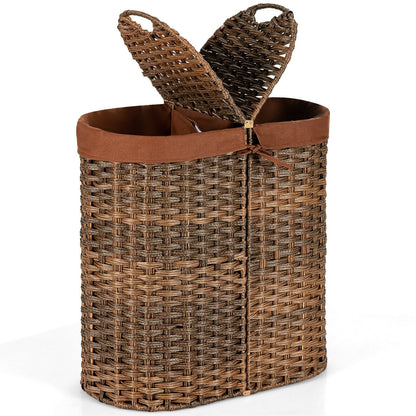 Handwoven Laundry Hamper Basket with 2 Removable Liner Bags, Brown