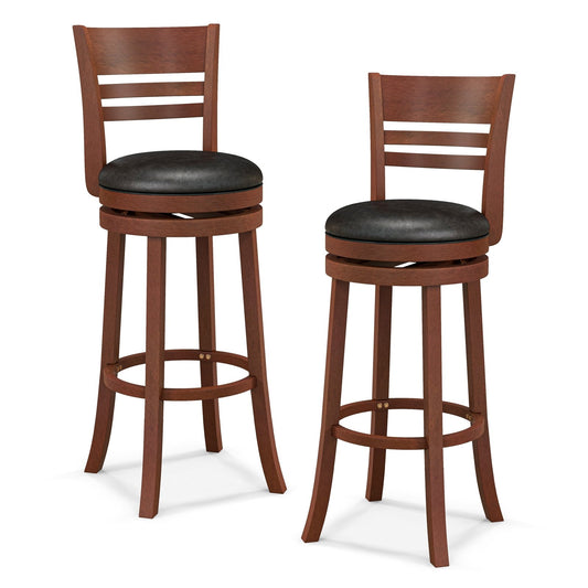 Set of 2 360° Bar Stools with PU Upholstered Seats, Brown