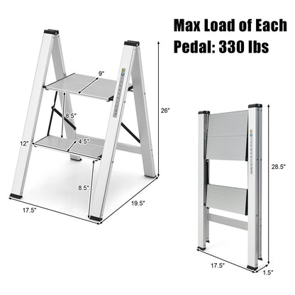 Folding Aluminum 2-Step Ladder with Non-Slip Pedal and Footpads, Silver at Gallery Canada