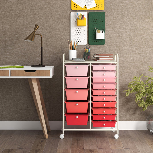 15-Drawer Rolling Organizer Cart, Multi-Use Storage, Gradient, Pink File Cabinets Gradient Pink at Gallery Canada