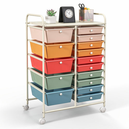 15-Drawer Utility Rolling Organizer Cart Multi-Use Storage, Deep Multicolor