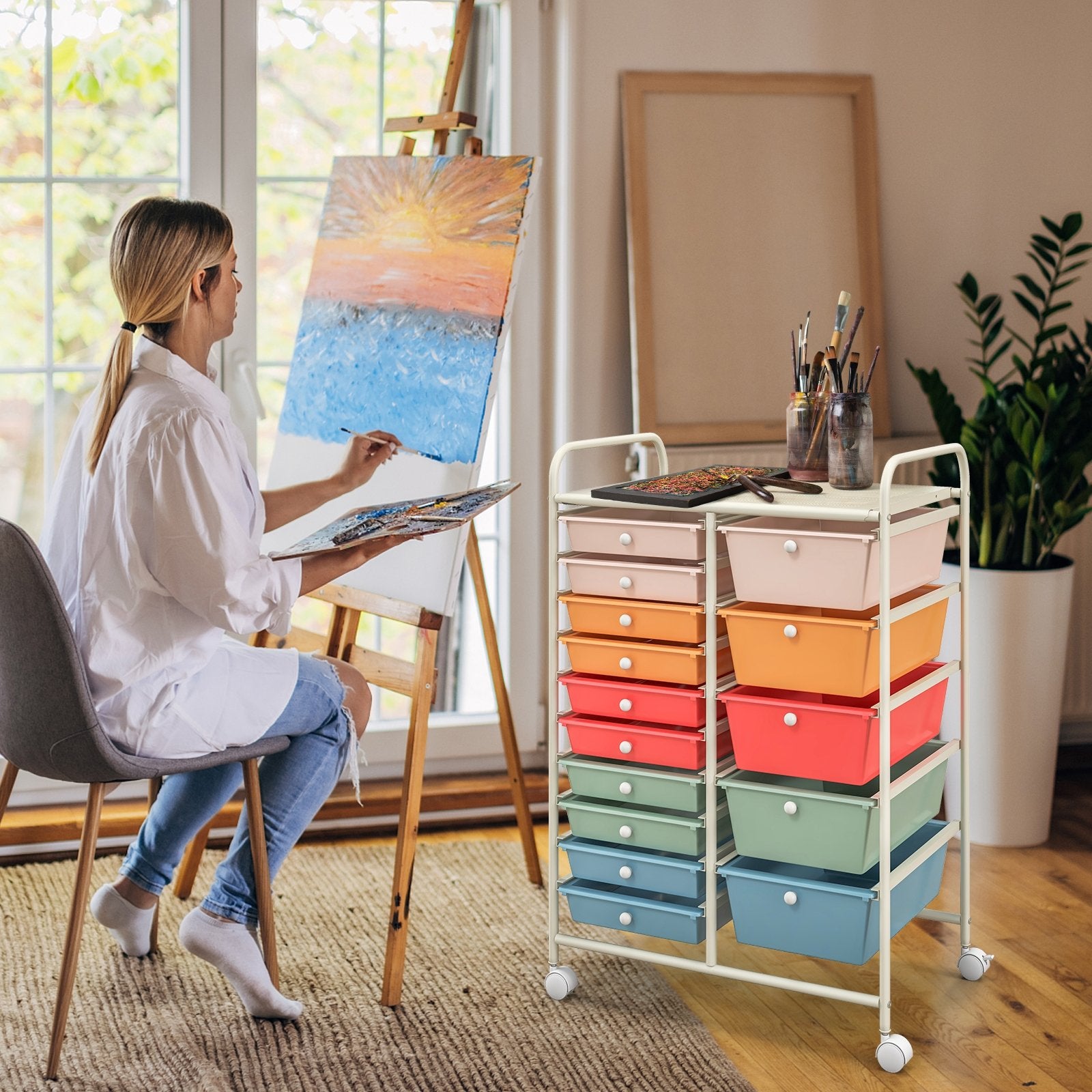 15-Drawer Utility Rolling Organizer Cart Multi-Use Storage, Deep Multicolor at Gallery Canada