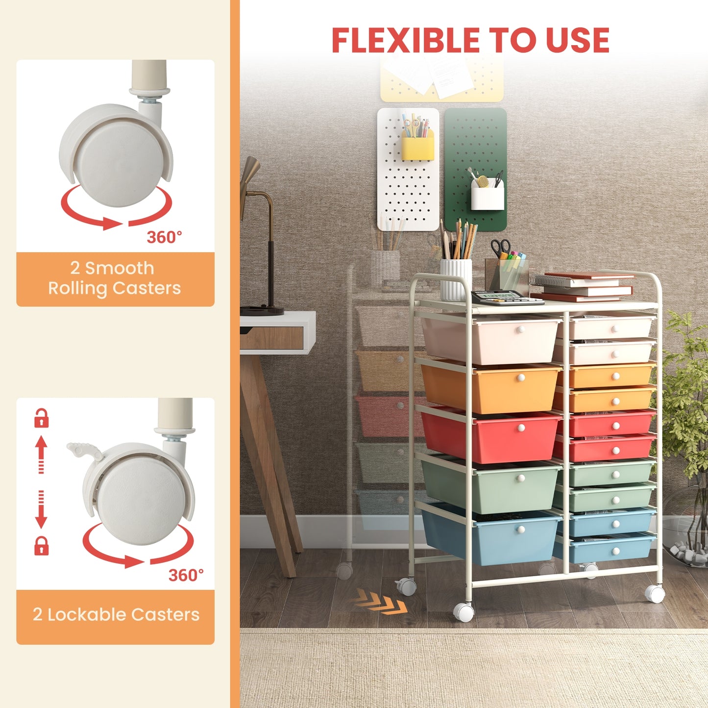 15-Drawer Rolling Organizer Cart, Deep, Multicolor File Cabinets at Gallery Canada