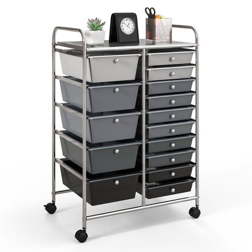15-Drawer Utility Rolling Organizer Cart Multi-Use Storage, Gradient Gray