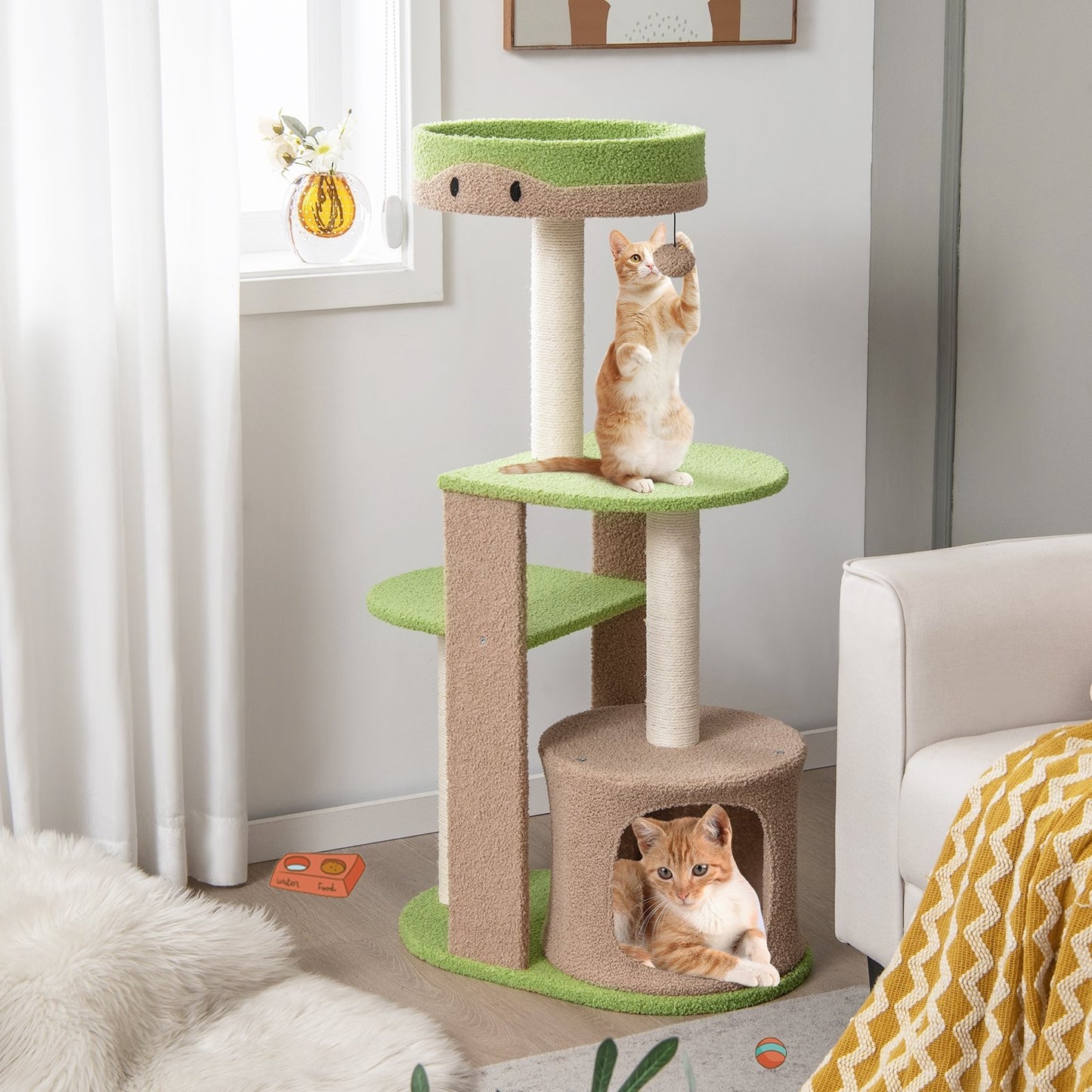 5-Tier Modern Cat Tree Tower for Indoor Cats with Sisal Scratching Posts, Green