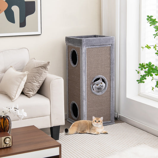39 Inch Cat Condo, Scratching Posts, 3 Hideaways, 4 Plush Cushions, Gray Cat Trees Condos & Scratchers Gray at Gallery Canada