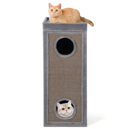 39" Tall Cat Condo with Scratching Posts and 3 Hideaways and 4 Soft Plush Cushions, Gray at Gallery Canada