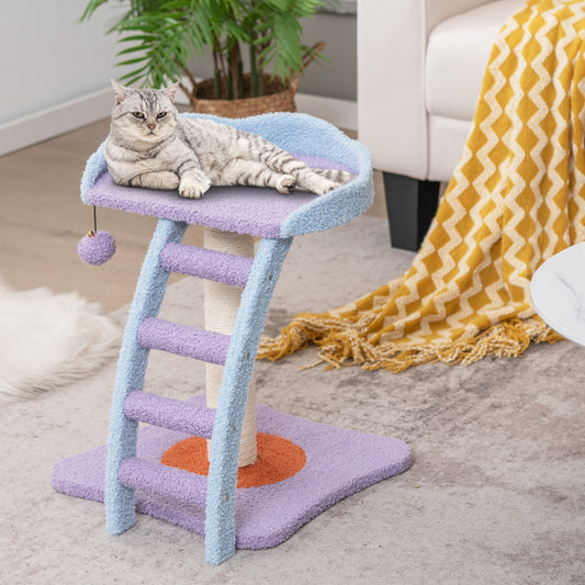 19 Inch Mohair Plush Cat Tree with Ladder and Jingling Ball, Purple Cat Trees Condos & Scratchers Purple at Gallery Canada