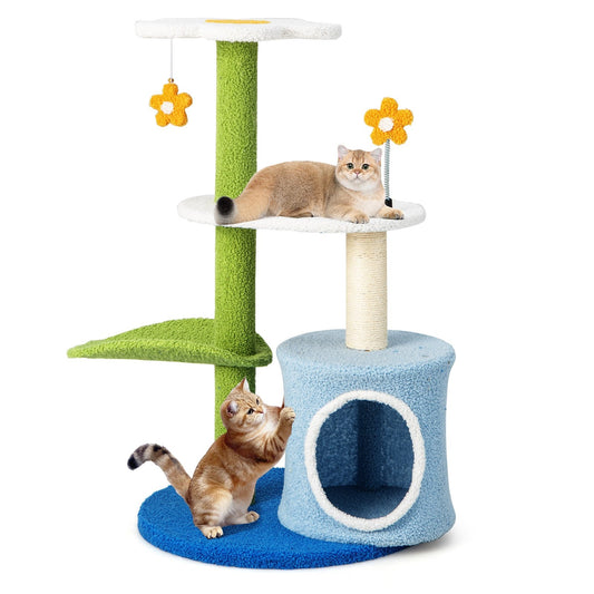 34.5 Inch 4-Tier Cute Cat Tree with Jingling Balls and Condo, Blue