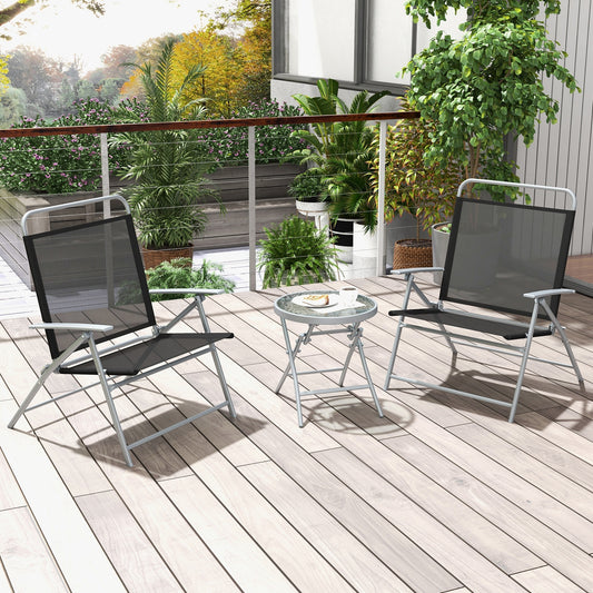 3-Piece Metal Patio Folding Chair Set, Outdoor Conversation, Black Patio Furniture Sets Black at Gallery Canada