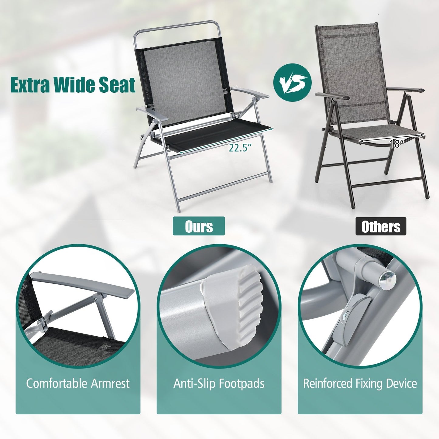 3 Pieces Patio Folding Chair Set Outdoor Metal Conversation Set, Black