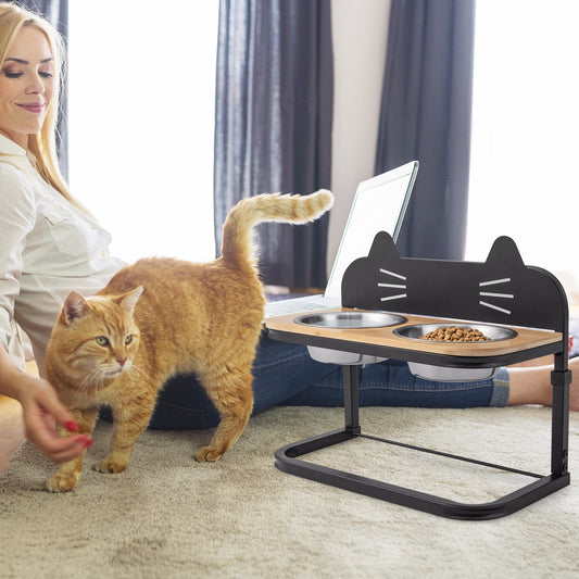 Elevated Pet Feeder With 2 Stainless Steel Bowls, Natural Cat Supplies Natural at Gallery Canada