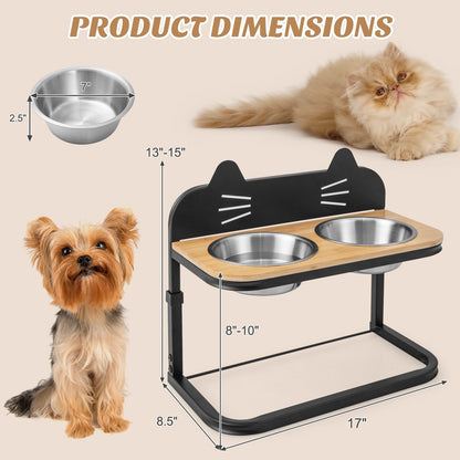 Elevated Pet Feeder with 2 Stainless Steel Bowls for Cats and Small and Medium Dogs, Natural