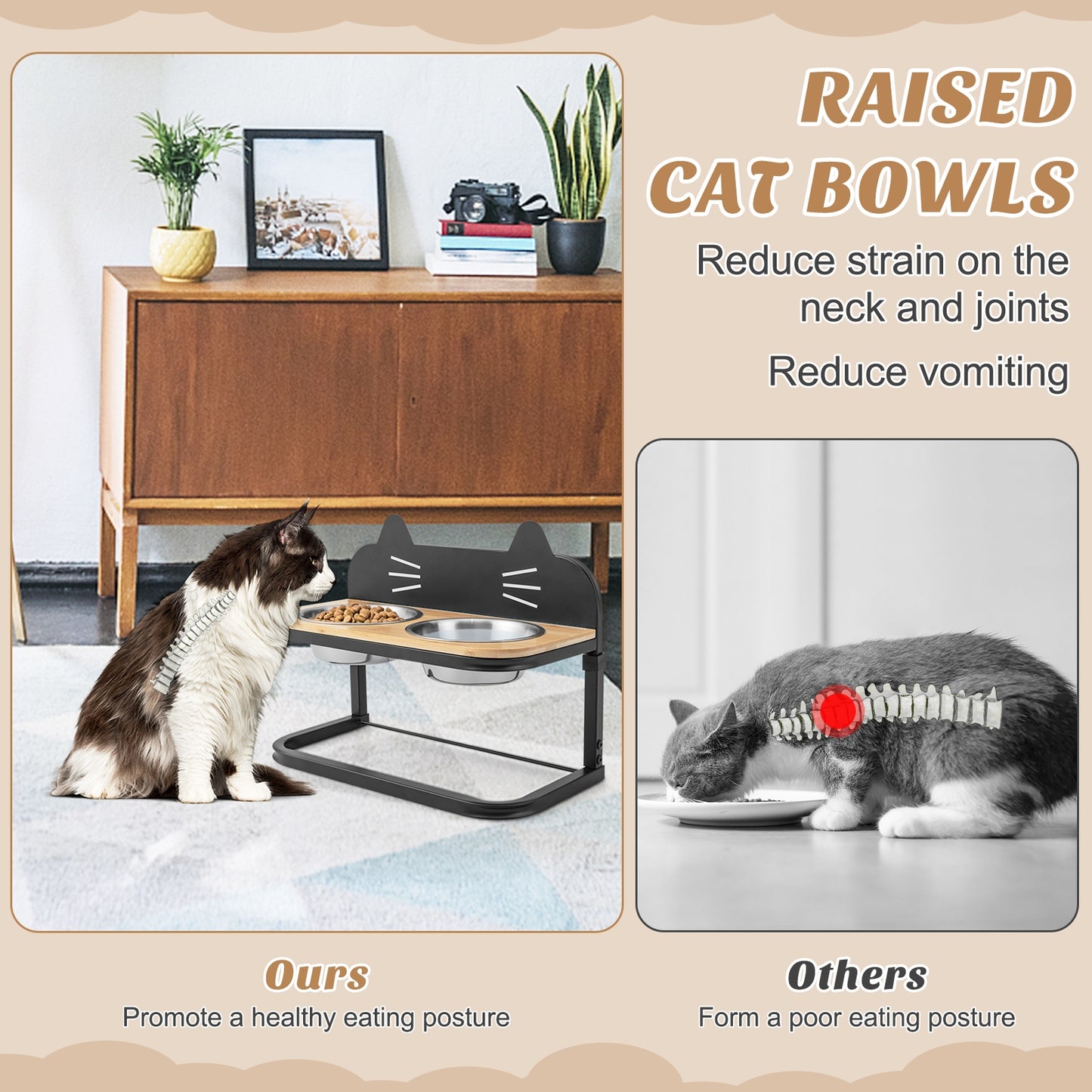 Elevated Pet Feeder with 2 Stainless Steel Bowls for Cats and Small and Medium Dogs, Natural Cat Supplies at Gallery Canada