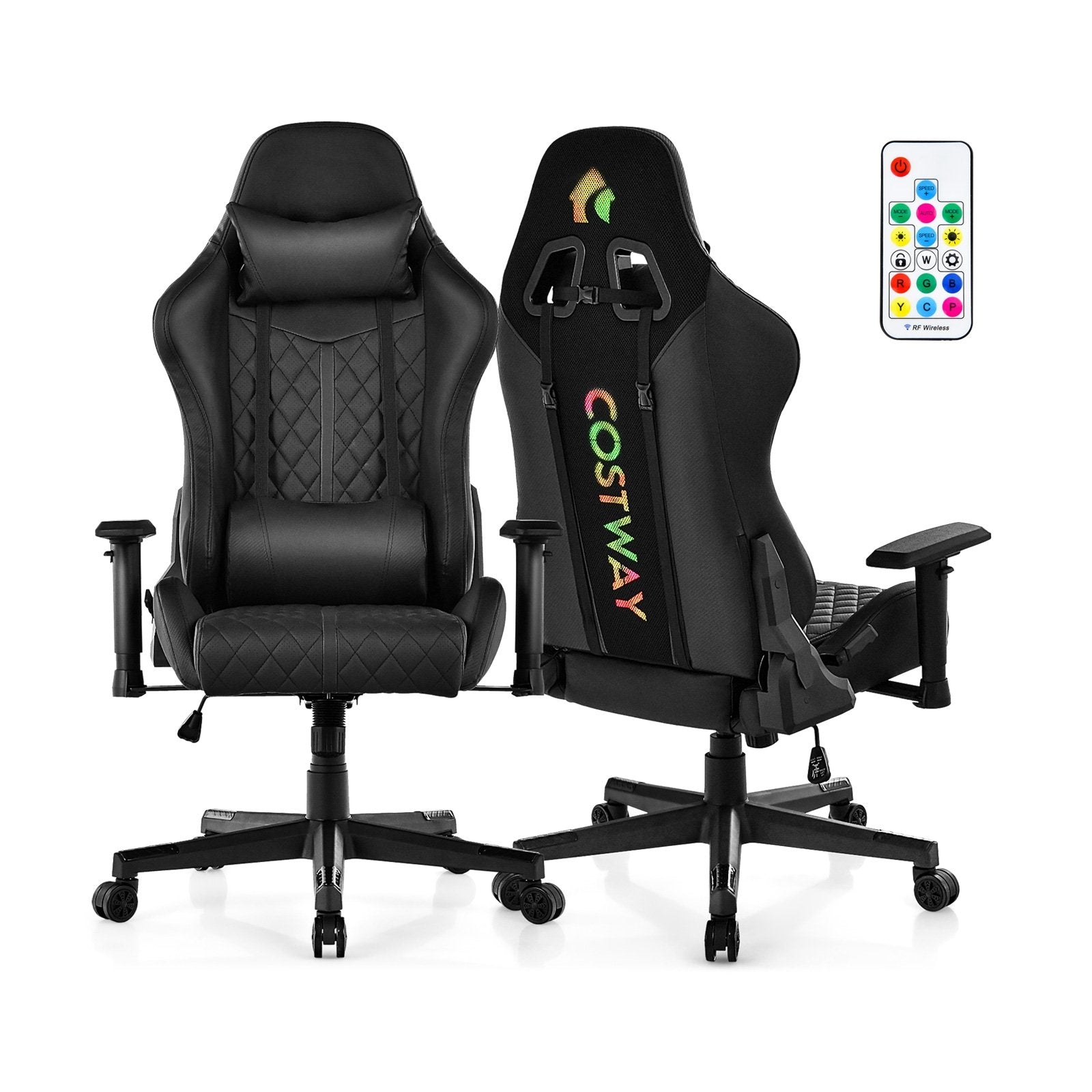 Adjustable 360° Swivel PU Gaming Chair with RGB LED Lights and Nylon Base, Black at Gallery Canada