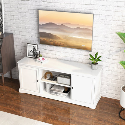 58 Inch TV Stand with 2 Cabinets and Adjustable Shelves for TVs up to 65 Inch, White