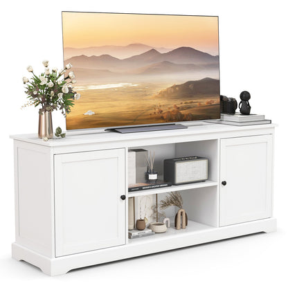 58 Inch TV Stand with 2 Cabinets and Adjustable Shelves for TVs up to 65 Inch, White