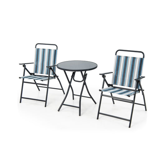3 Pieces Outdoor Folding Chair Set Portable Folding Chair Set, Blue