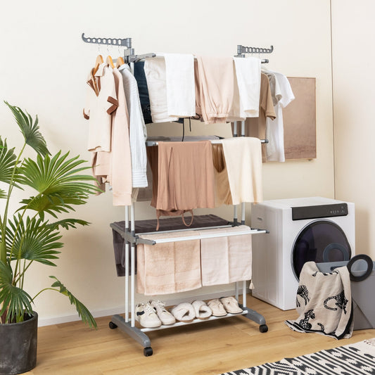 4-tier Clothes Drying Rack with Rotatable Side Wings and Collapsible Shelves, Gray Drying Racks Gray at Gallery Canada
