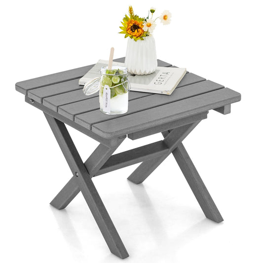 Outdoor Folding Side Table Foldable Weather-Resistant HDPE Adirondack Table, Gray