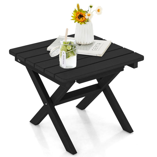 Outdoor Folding Side Table Foldable Weather-Resistant HDPE Adirondack Table, Black
