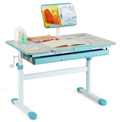 Height-Adjustable Kids Desk with Tilt Desktop and Book Stand, Blue