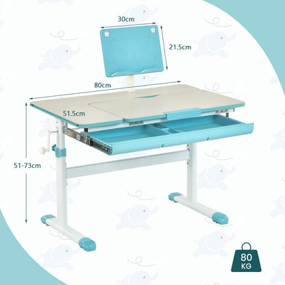 Height-Adjustable Kids Desk with Tilt Desktop and Book Stand, Blue