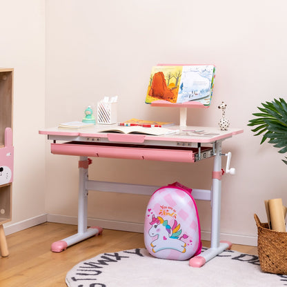 Height-Adjustable Kids Desk with Tilt Desktop and Book Stand, Pink