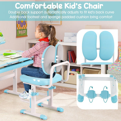 Height-Adjustable Kid's Study Desk and Chair Set, Blue