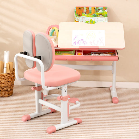 Height-Adjustable Kids Study Desk And Chair Set, Pink Kids Table & Chair Sets Pink at Gallery Canada