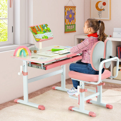 Height-Adjustable Kid's Study Desk and Chair Set, Pink