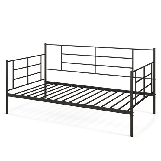 Twin Size Metal Daybed Sofa Bed Frame with Armrests and Backrest, Black